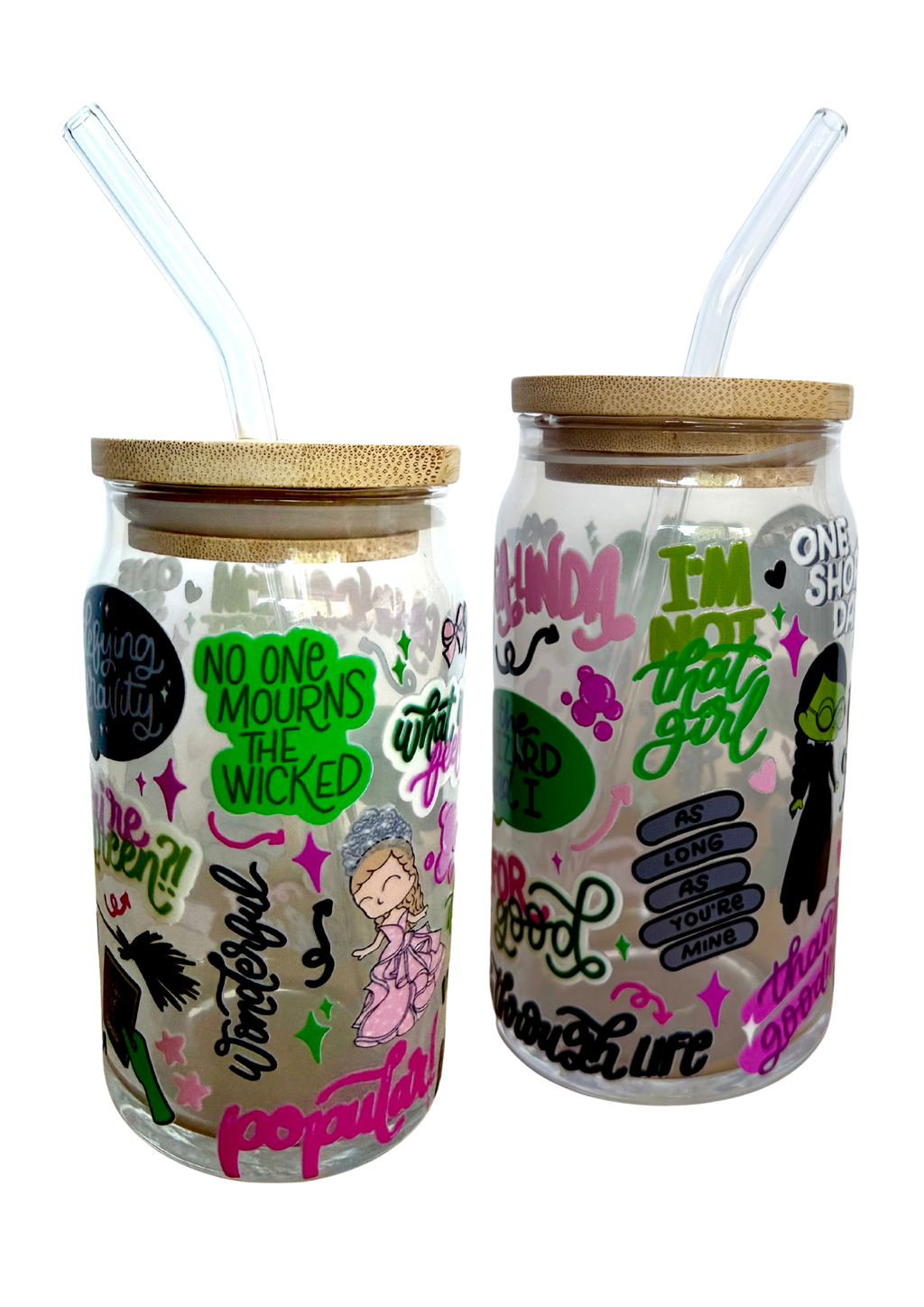 Wicked Inspired Glass Tumbler Cup with Straw