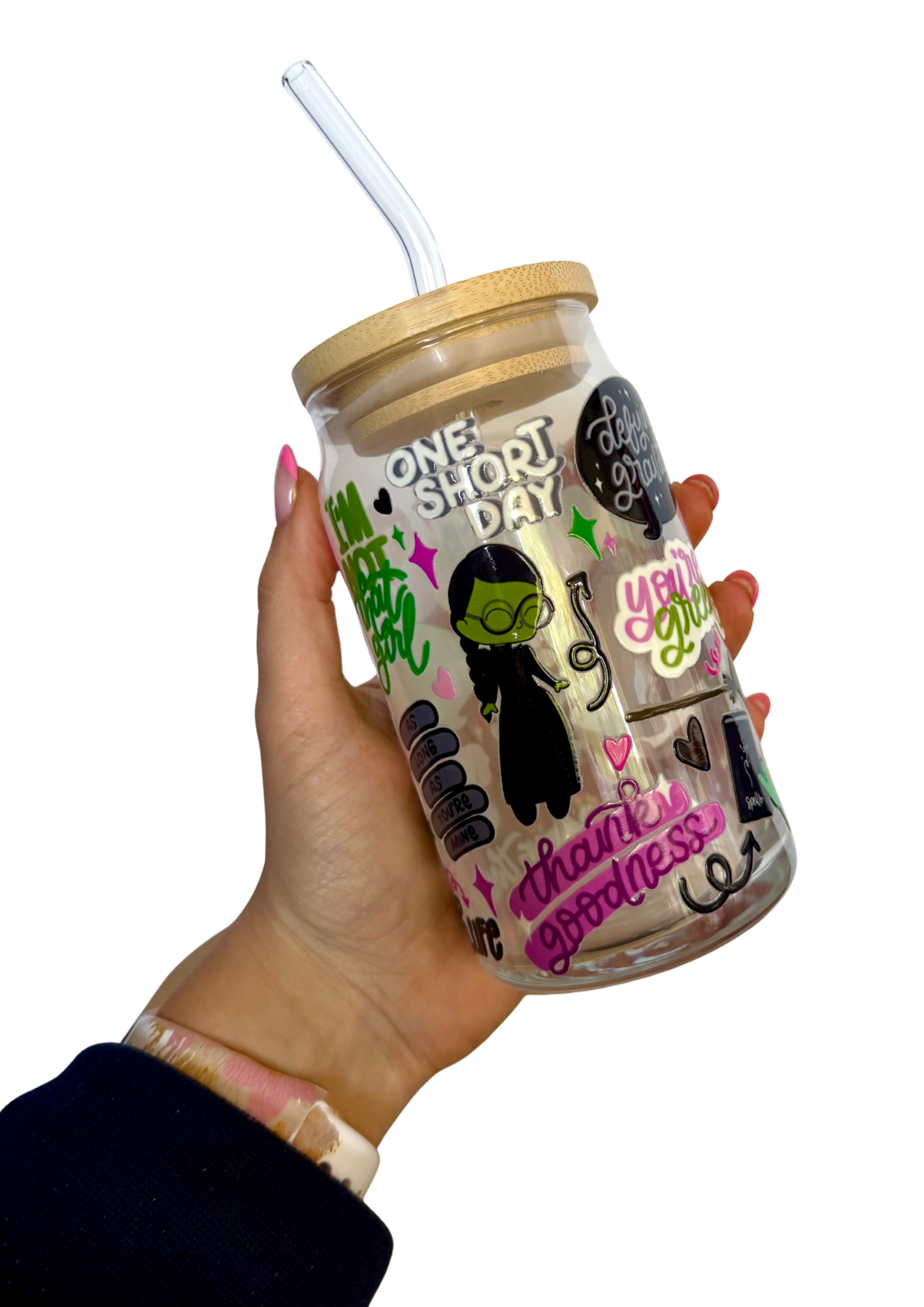 Wicked Inspired Glass Tumbler Cup with Straw