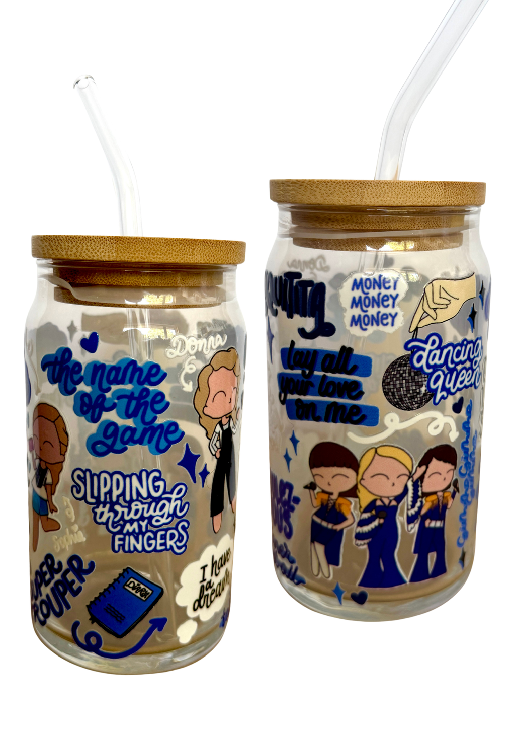 Mamma Mia the Musical Inspired Glass Tumbler Cup with Straw
