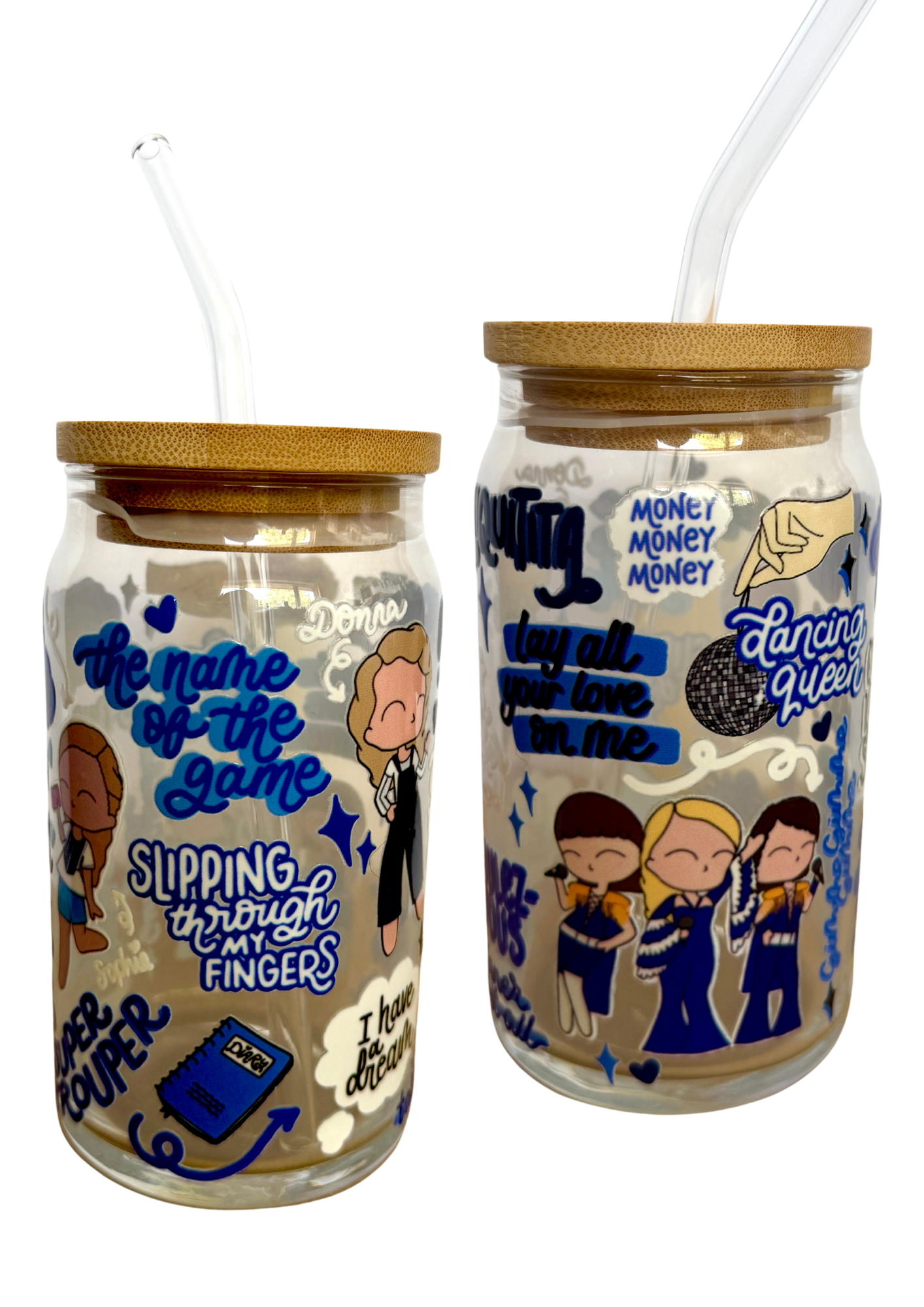 Mamma Mia the Musical Inspired Glass Tumbler Cup with Straw