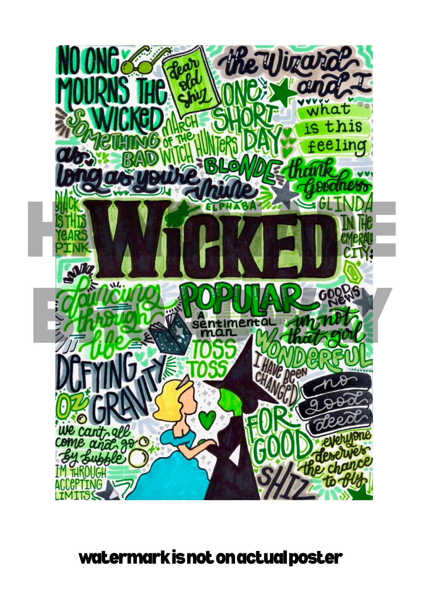 Wicked - Musical Inspired Glossy Print - Originally Hand Drawn