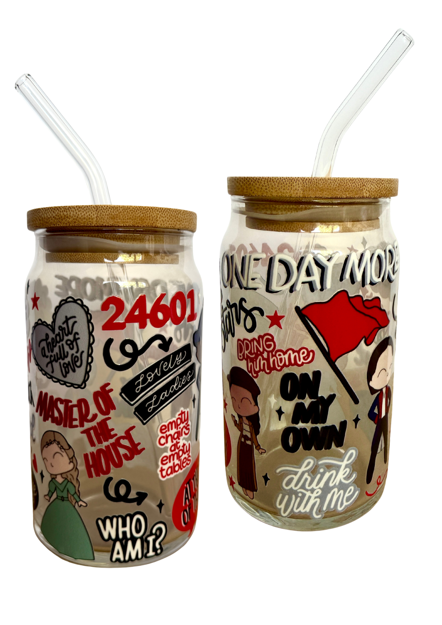 Les Miserables Musical Inspired Glass Tumbler Cup with Straw