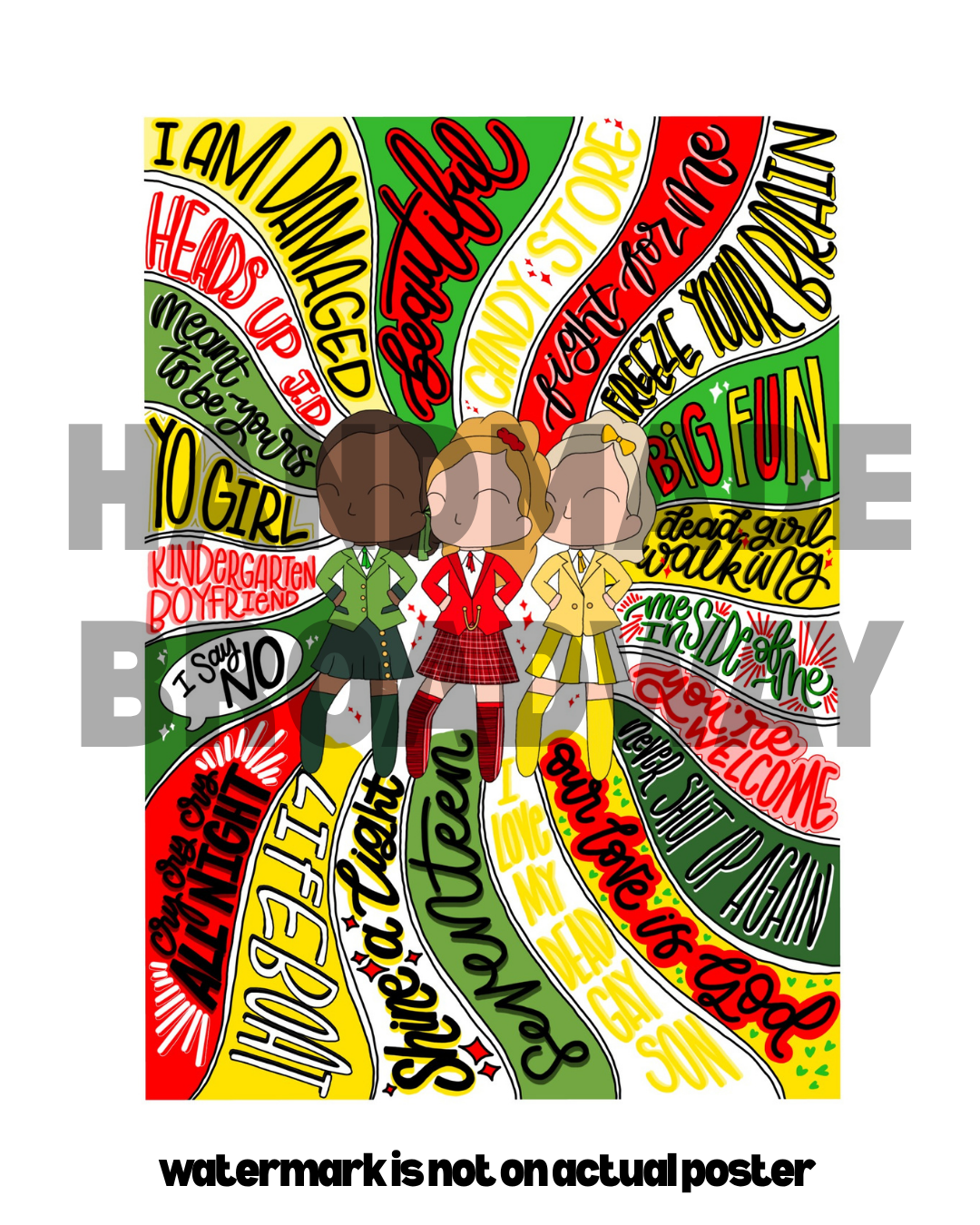 Heathers SWIRL poster - Musical Inspired Glossy Print - Originally Hand Drawn