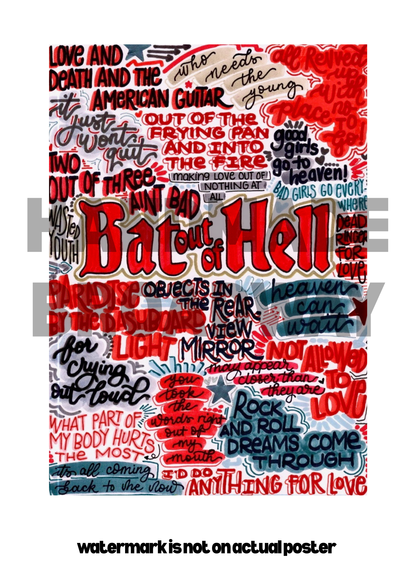 Bat Out Of Hell - Musical Inspired Glossy Print - Originally Hand Drawn