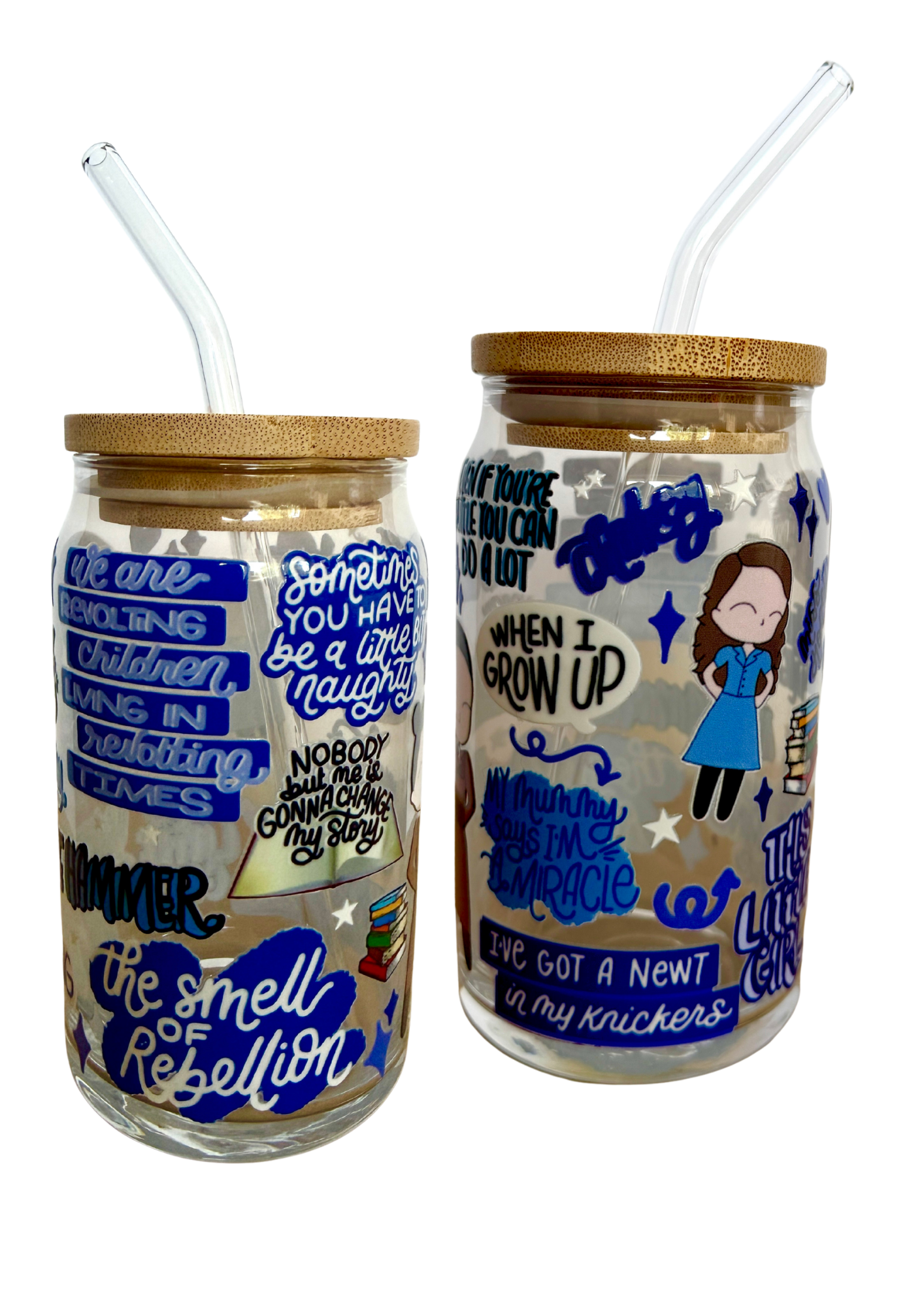 Matilda the Musical Inspired Glass Tumbler Cup with Straw