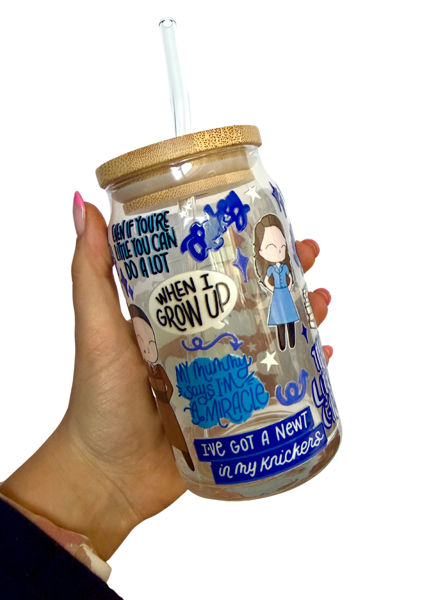 Matilda the Musical Inspired Glass Tumbler Cup with Straw