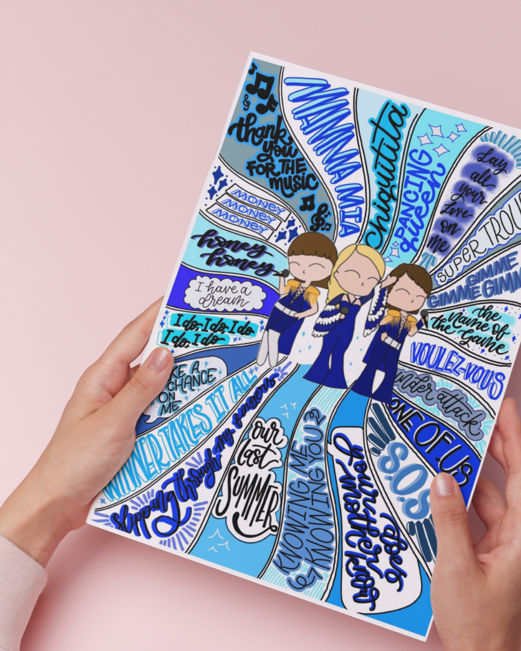Mamma Mia SWIRL poster - Musical Inspired Glossy Print - Originally Hand Drawn