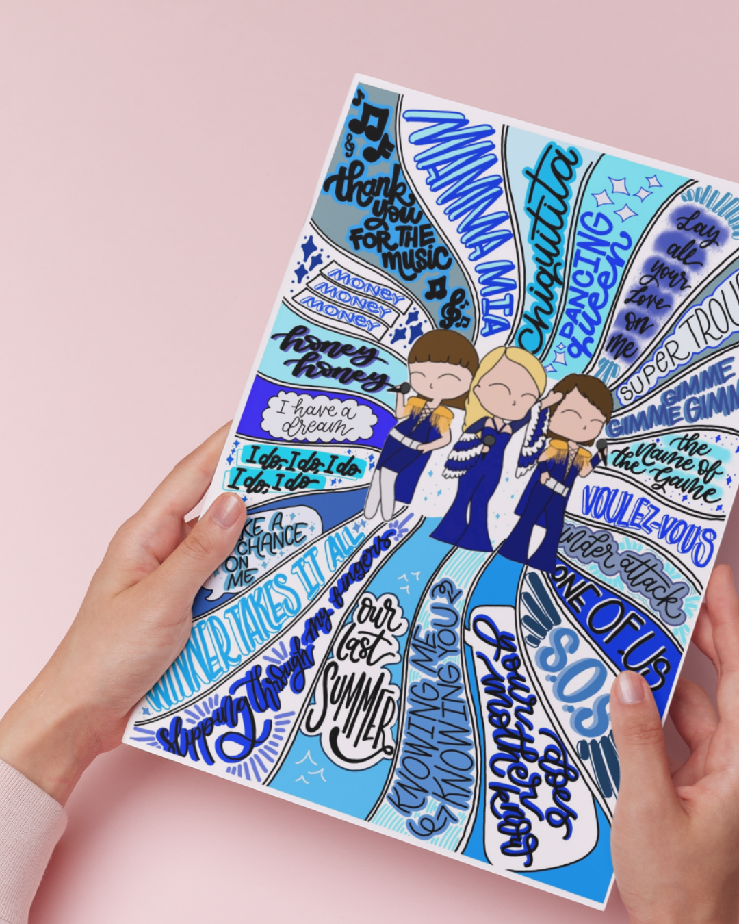 Mamma Mia SWIRL poster - Musical Inspired Glossy Print - Originally Hand Drawn