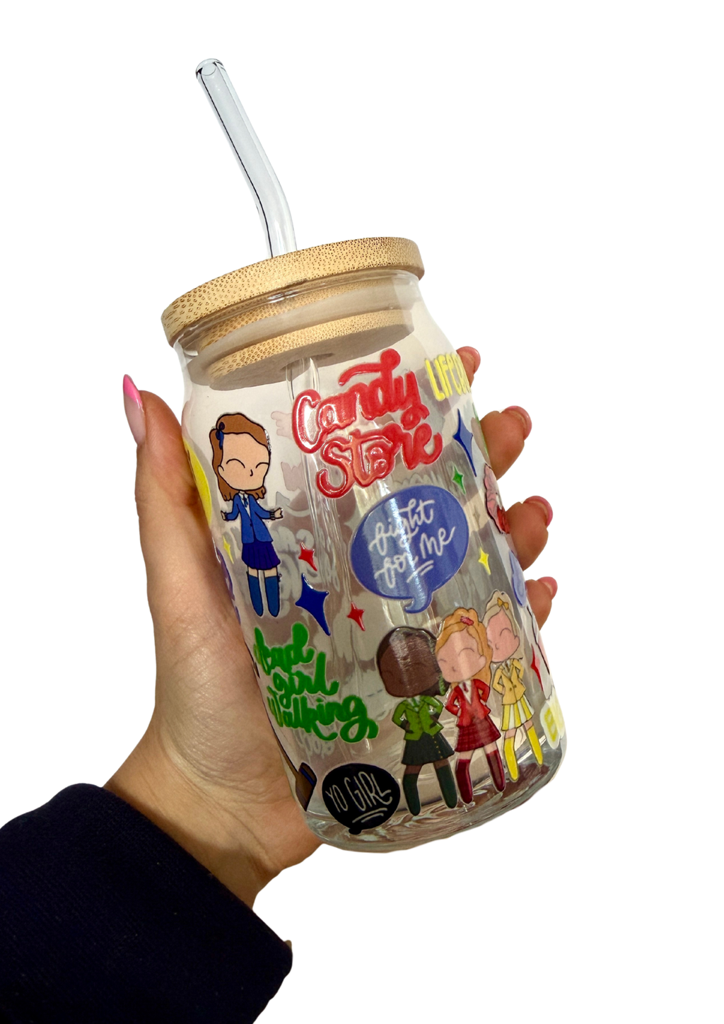 Heathers the musical Inspired Glass Tumbler Cup with Straw