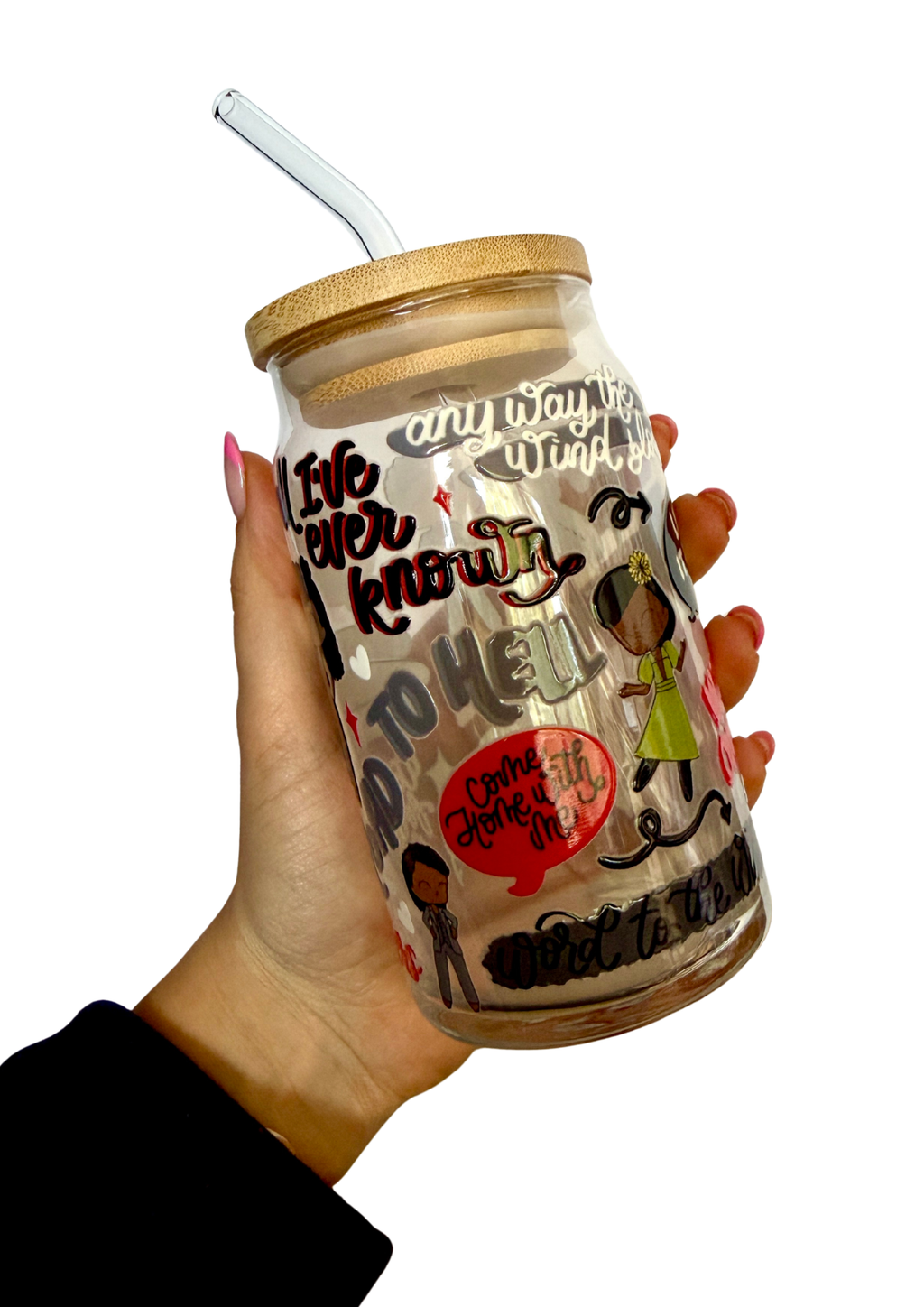 Hadestown Inspired Glass Tumbler Cup with Straw