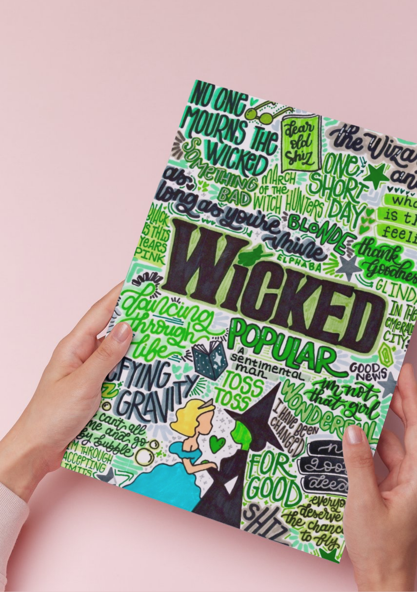 Wicked - Musical Inspired Glossy Print - Originally Hand Drawn