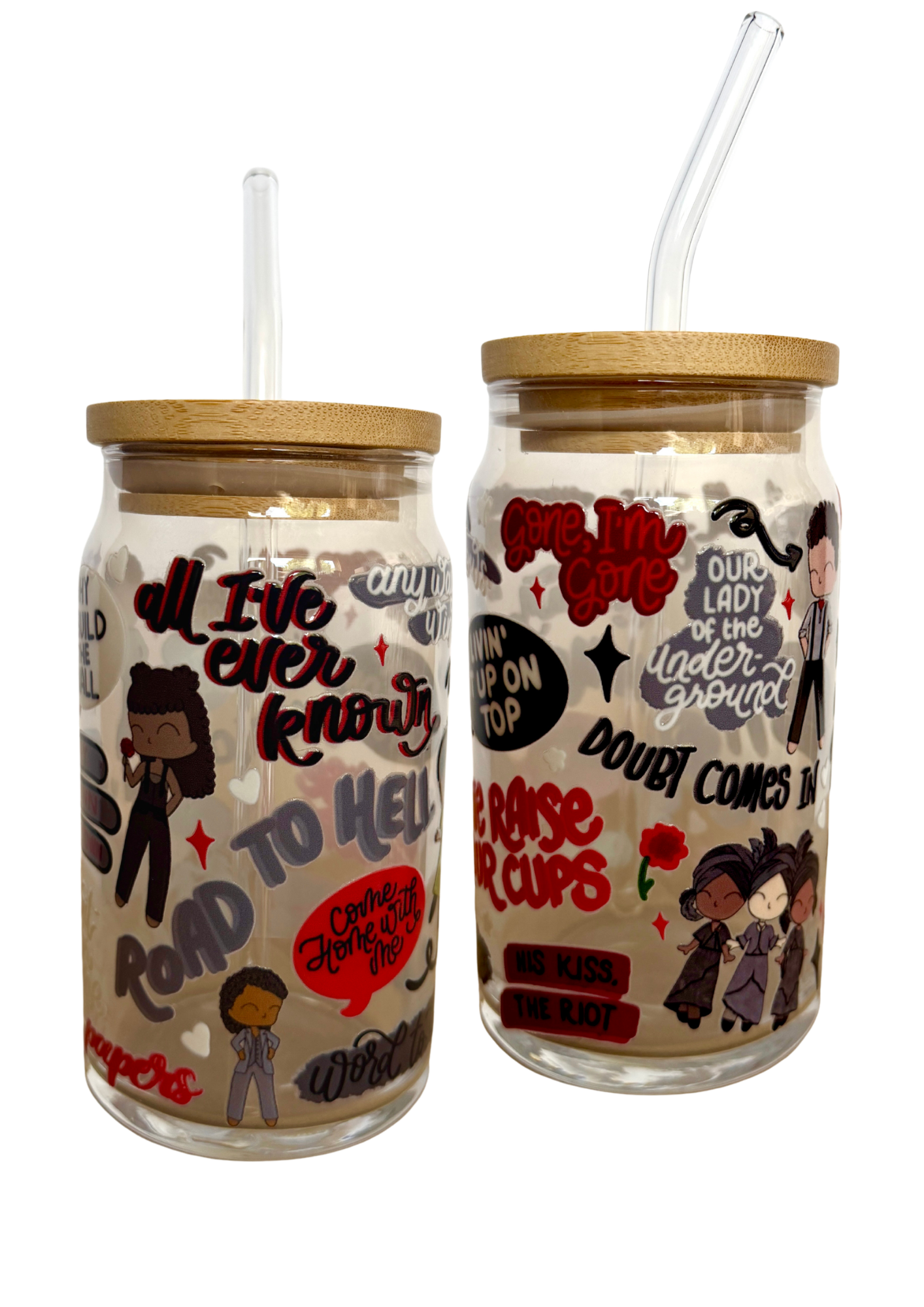 Hadestown Inspired Glass Tumbler Cup with Straw