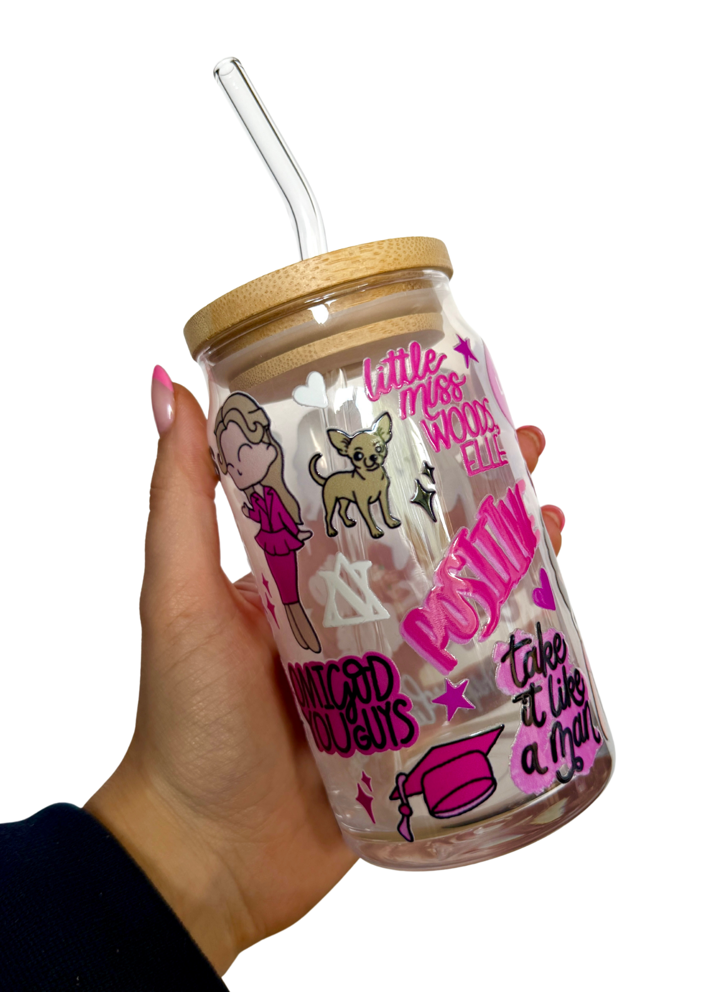 Legally Blonde Musical Inspired Glass Tumbler Cup with Straw