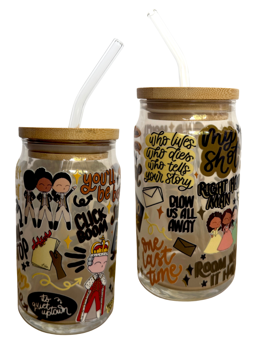Hamilton Inspired Glass Tumbler Cup with Straw