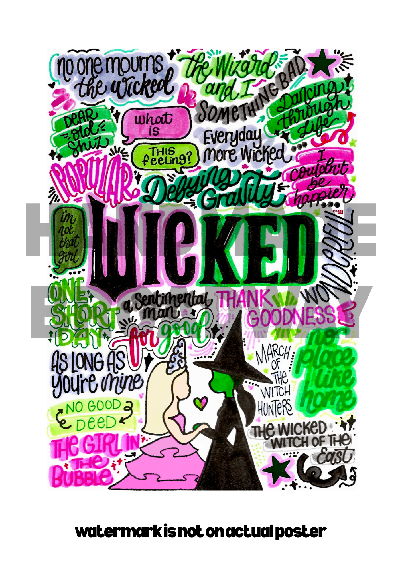 Wicked The Movie - Musical Inspired Glossy Print - Originally Hand Drawn