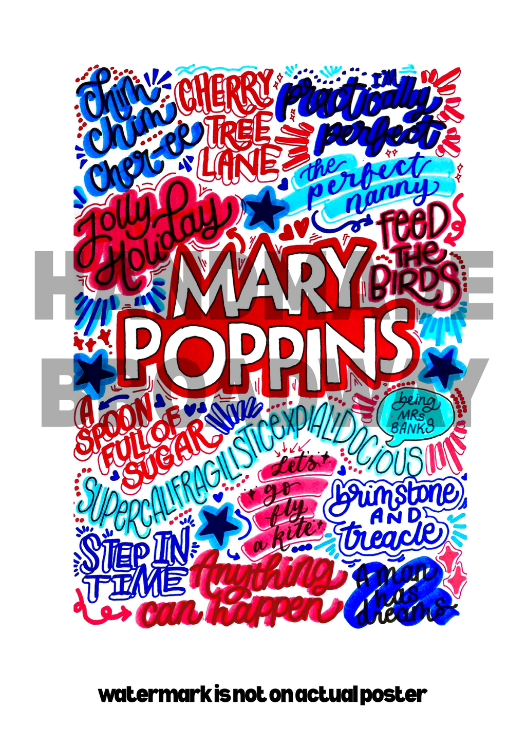Mary Poppins - Musical Inspired Glossy Print - Originally Hand Drawn