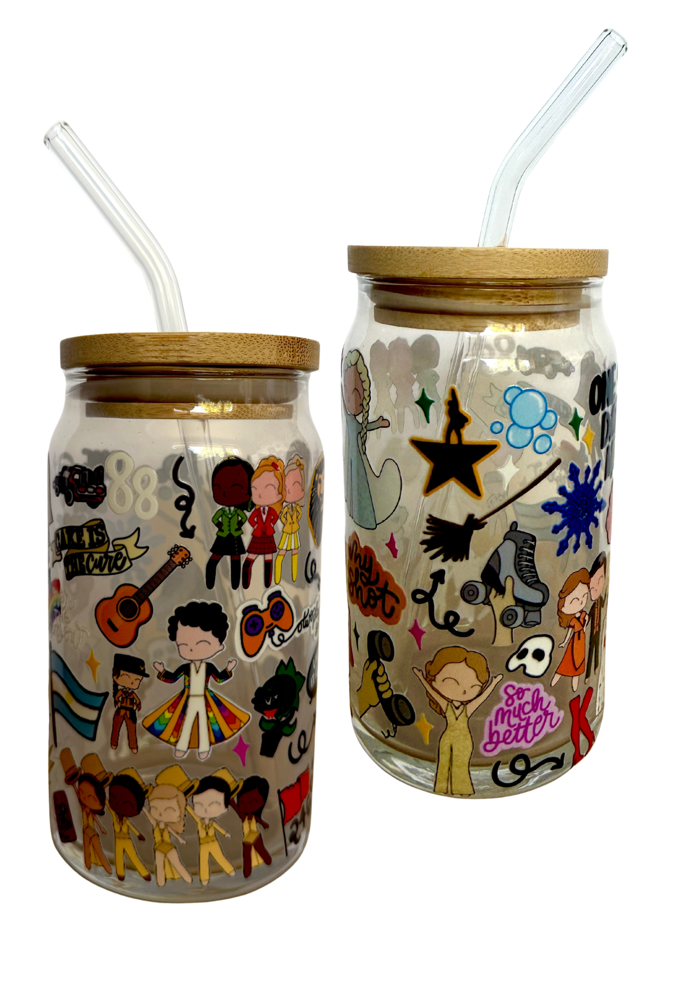 Mixed Musical Inspired Glass Tumbler Cup with Straw