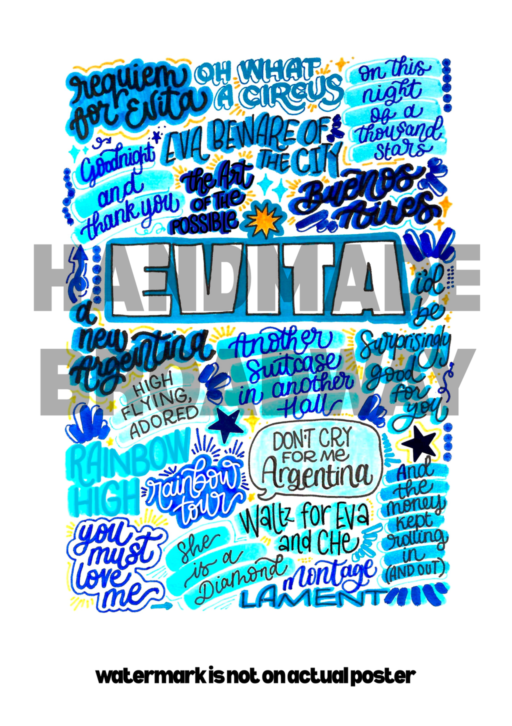 Evita London Production - Musical Inspired Glossy Print - Originally Hand Drawn