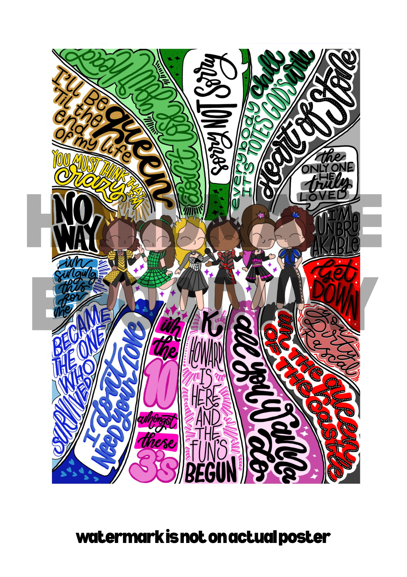 Six the Musical SWIRL poster - Musical Inspired Glossy Print - Originally Hand Drawn