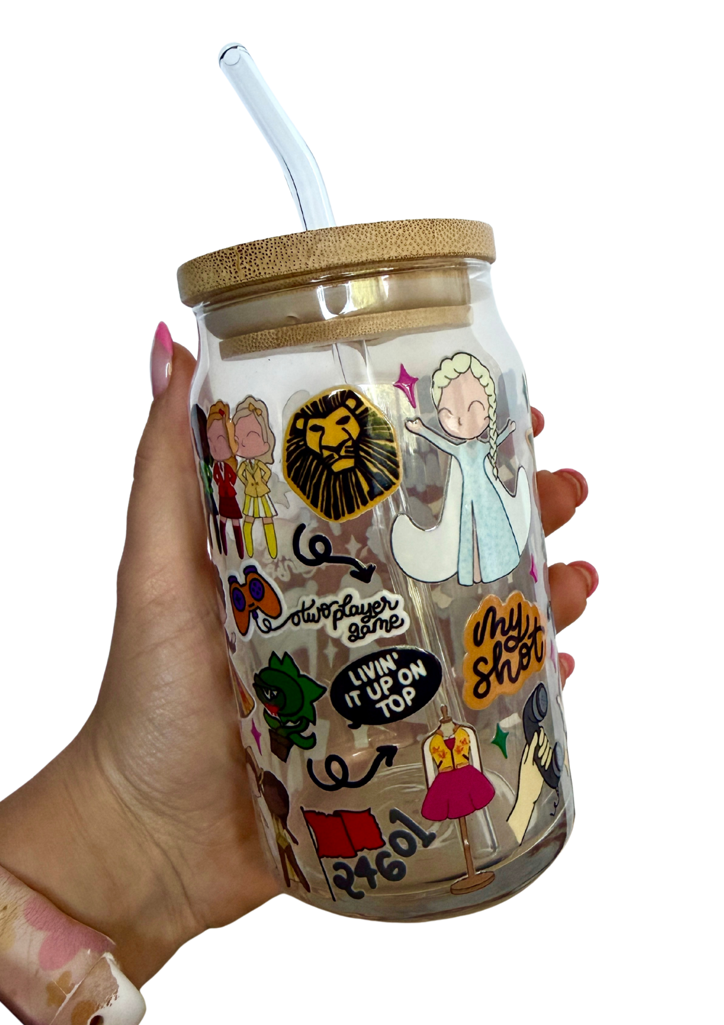 Mixed Musical Inspired Glass Tumbler Cup with Straw