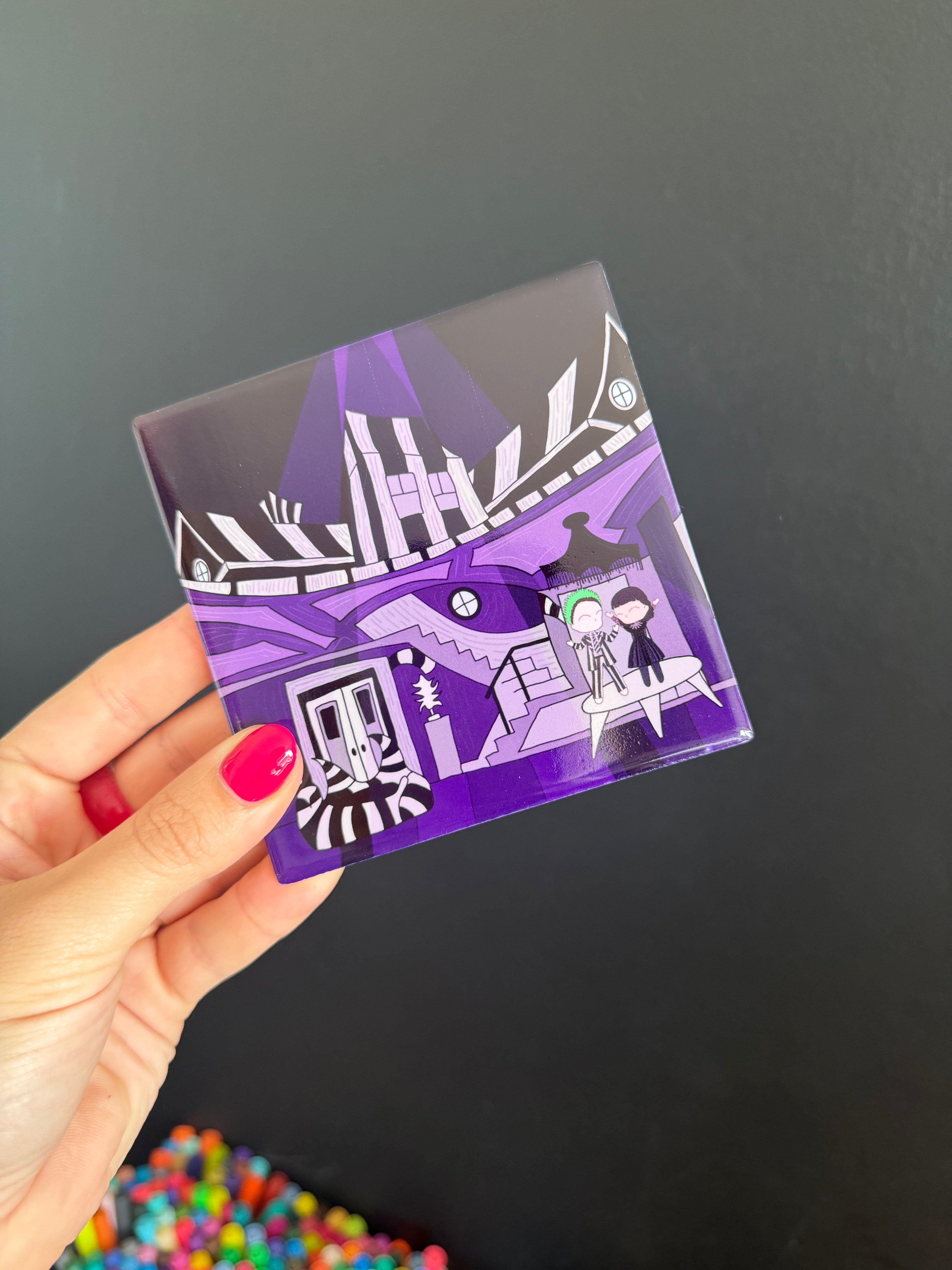 Beetlejuice Inspired Hand Pressed Coaster