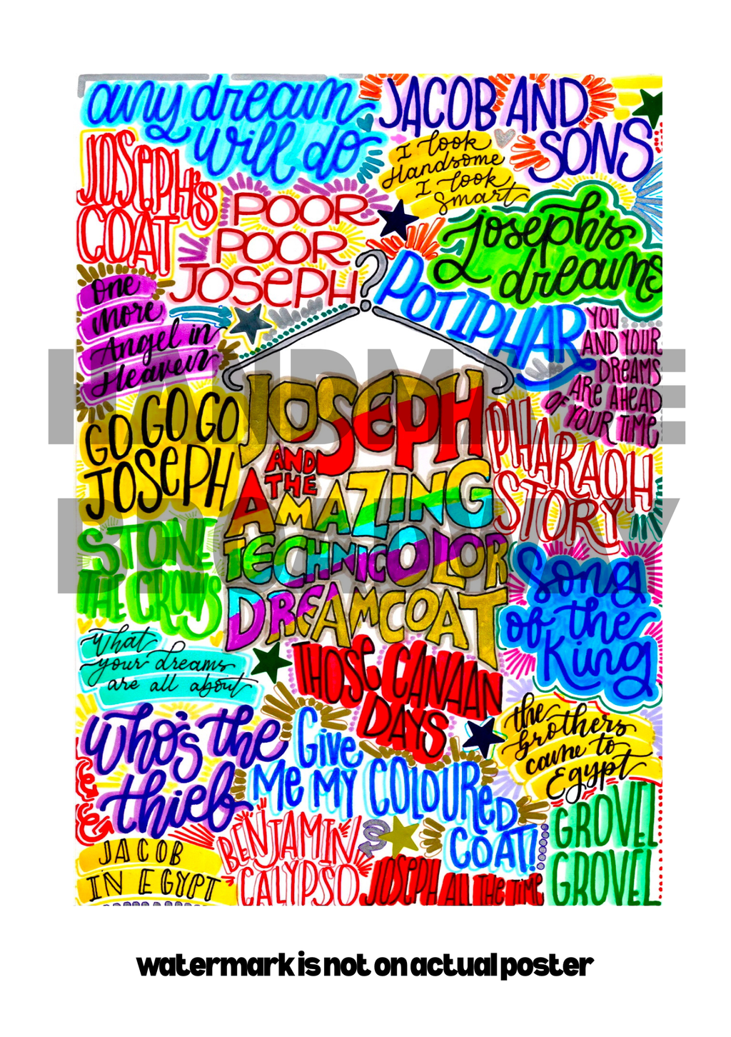 Joseph and his amazing technicolour dreamcoat- Musical Inspired Glossy Print - Originally Hand Drawn