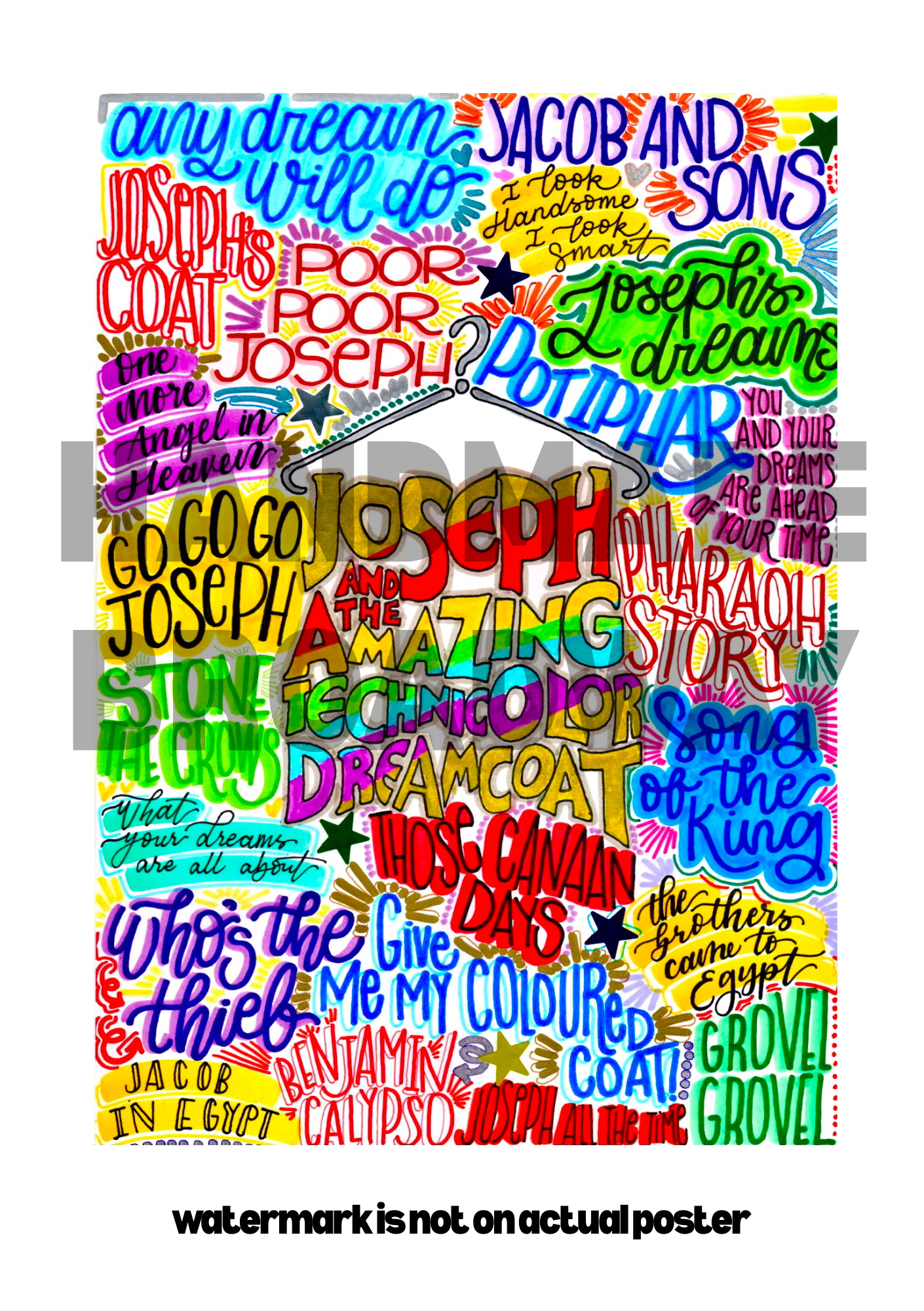 Joseph and his amazing technicolour dreamcoat- Musical Inspired Glossy Print - Originally Hand Drawn