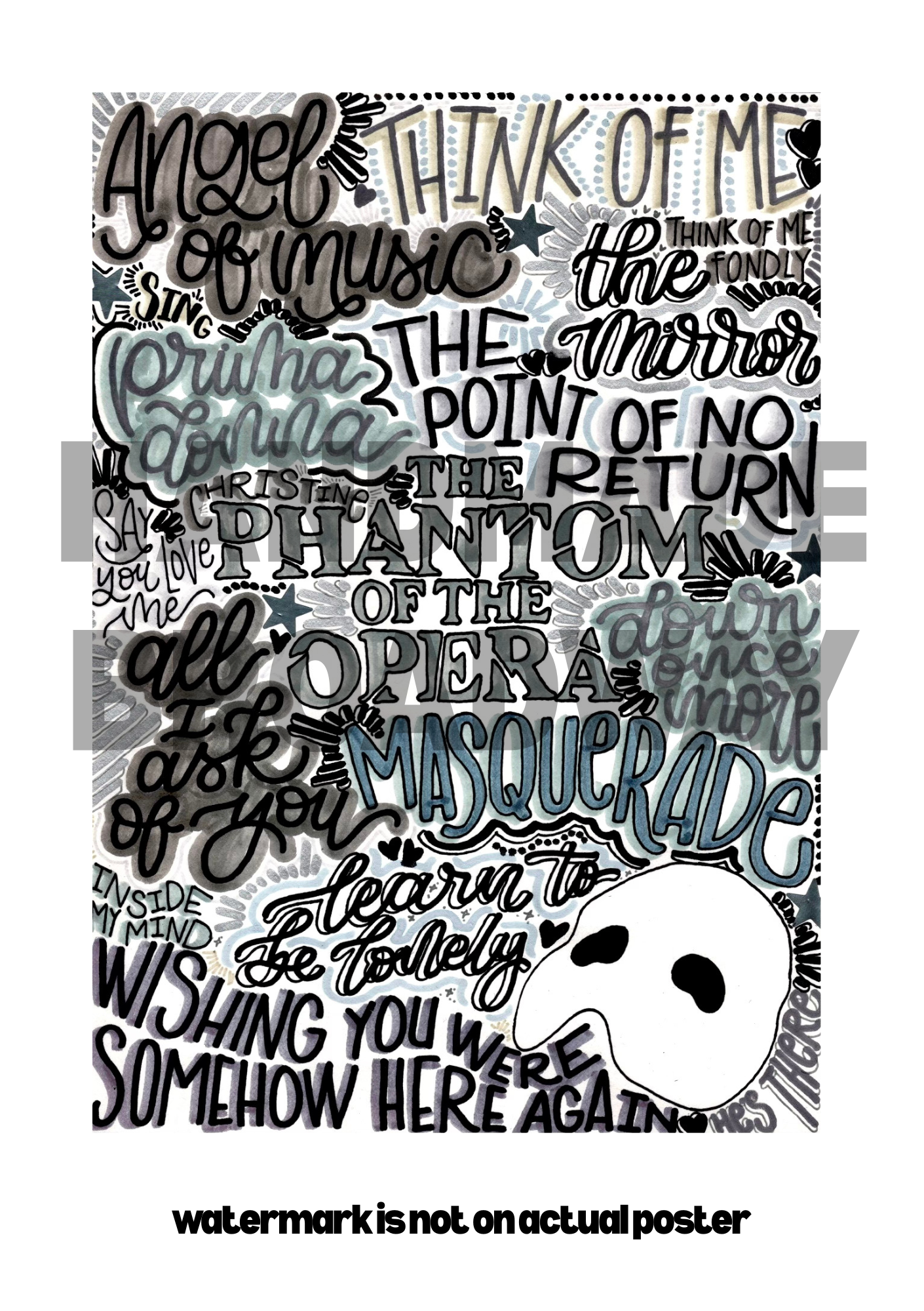Phantom of the Opera- Musical Inspired Glossy Print - Originally Hand Drawn