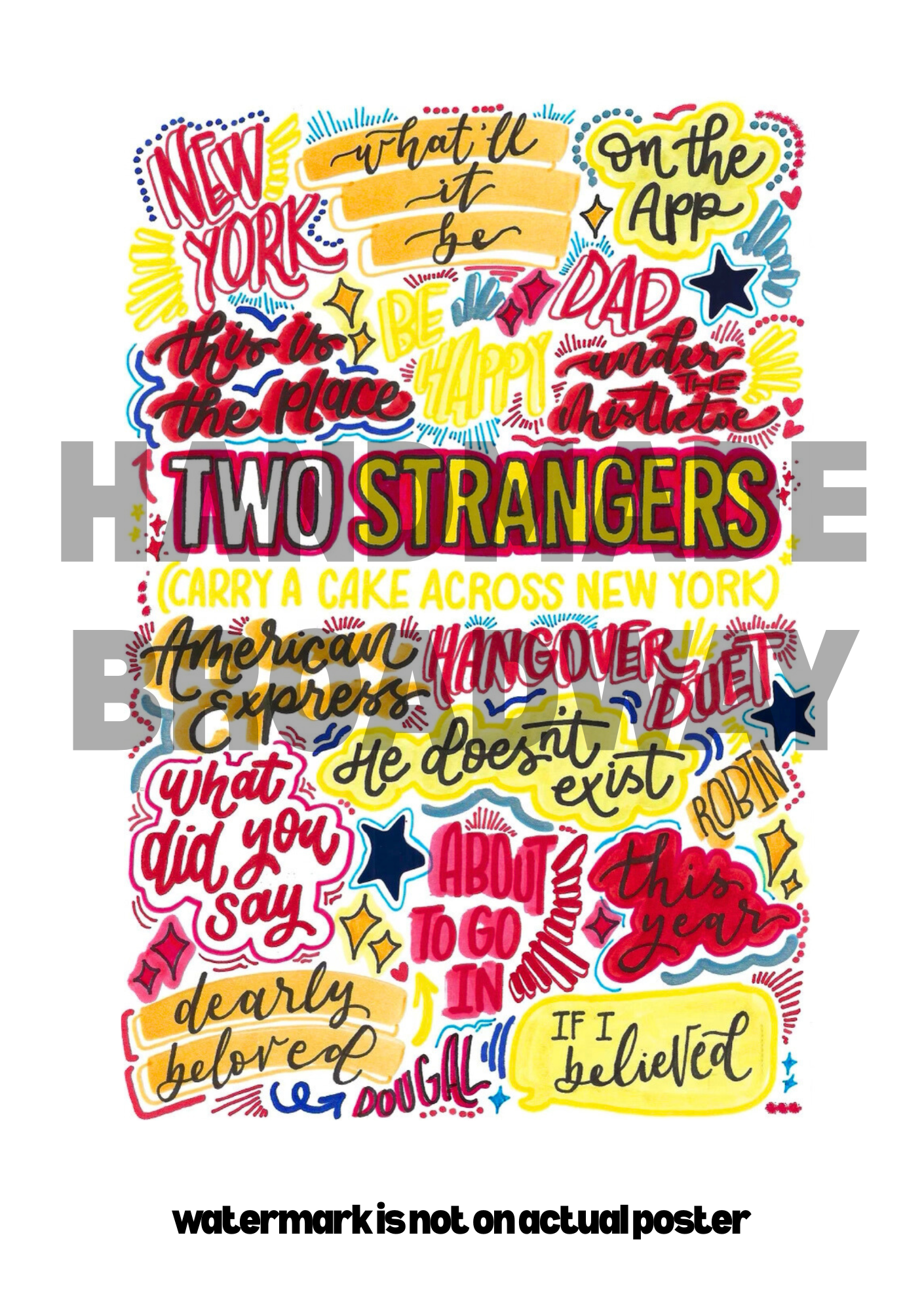 Two strangers carry a cake across New York- Musical Inspired Glossy Print - Originally Hand Drawn