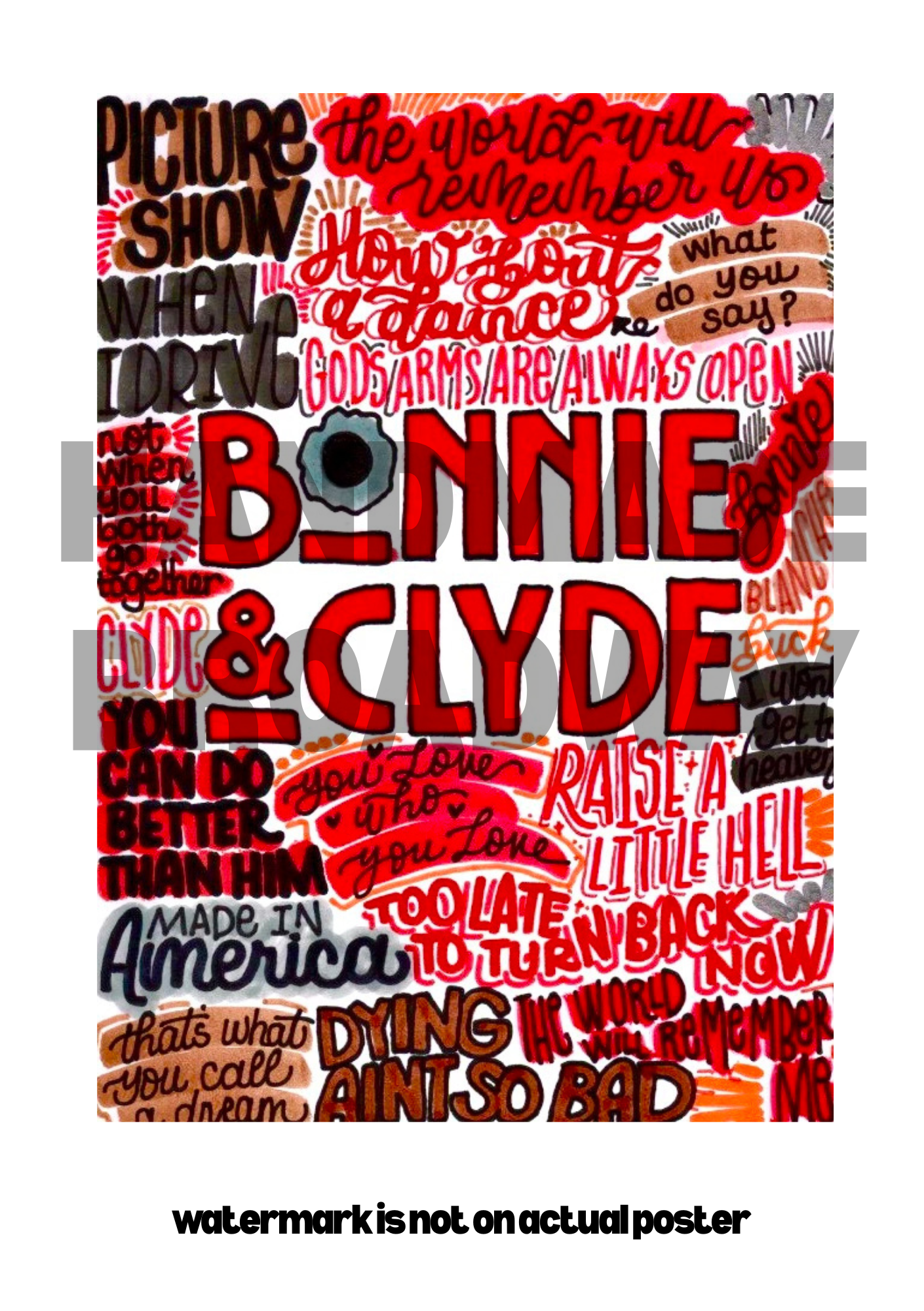 Bonnie and Clyde- Musical Inspired Glossy Print - Originally Hand Drawn
