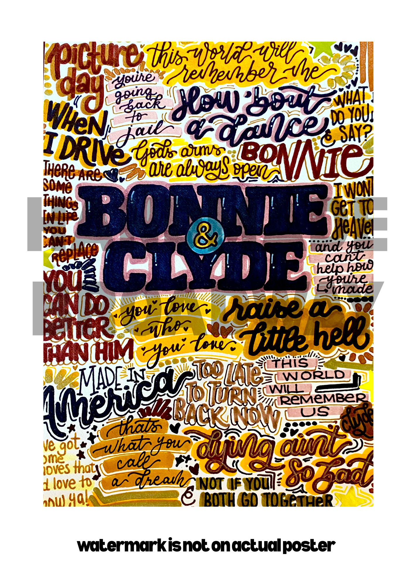 Bonnie and Clyde- Musical Inspired Glossy Print - Originally Hand Drawn